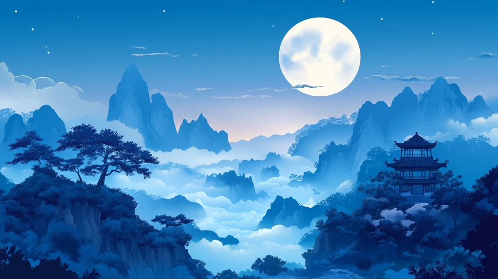 虎溪夜月景点插画