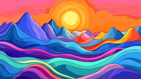 高端山水线包装插画