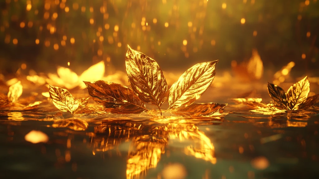 金色树叶倒影碧水