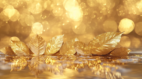 金色树叶倒影碧水