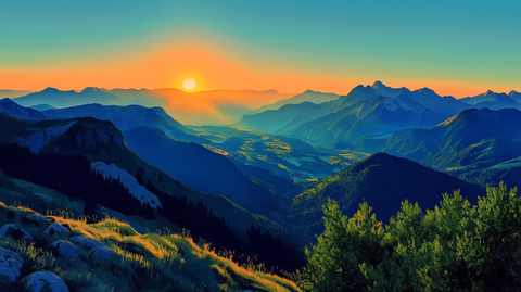 壮美大山日出全景