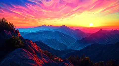 壮美大山日出全景