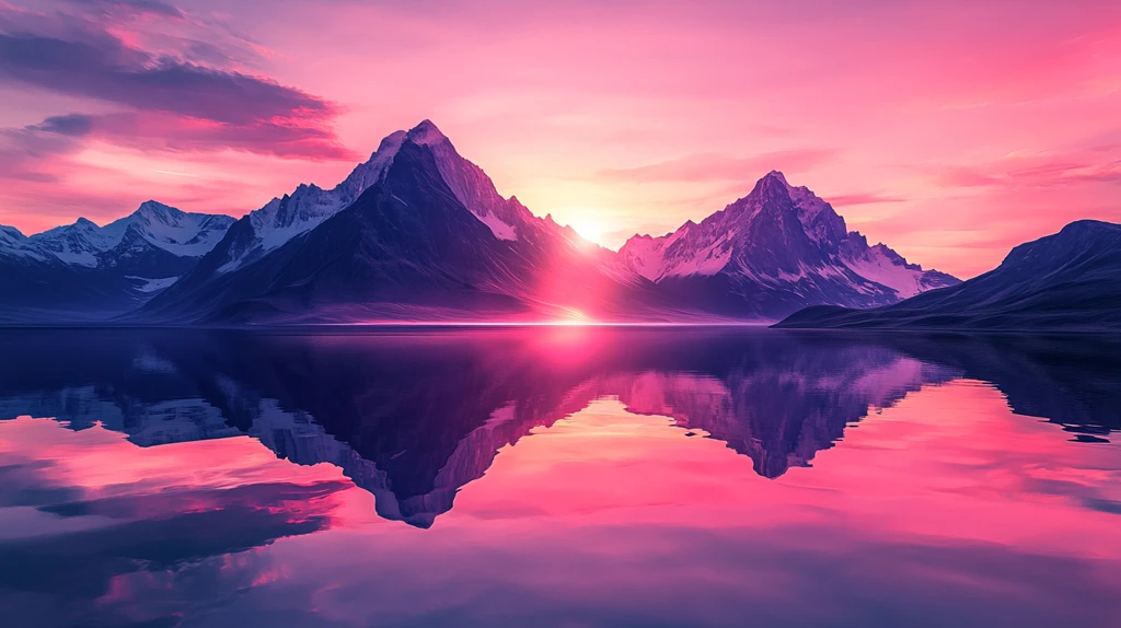 霞光远山倒影剪影湖面