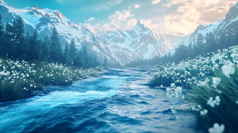 雪山河流湿地草壁纸