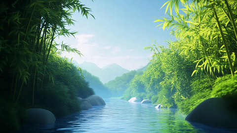 竹林河流山水