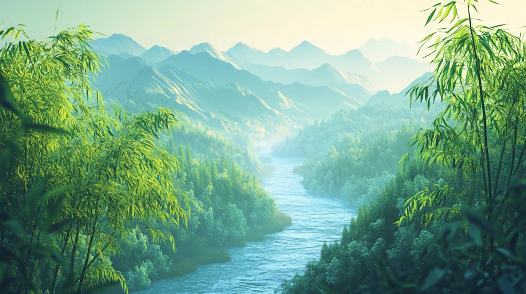 竹林河流山峰