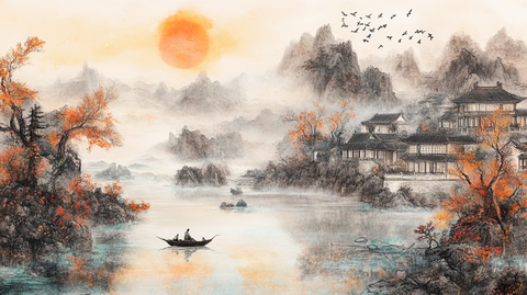 楼阁山水意境画