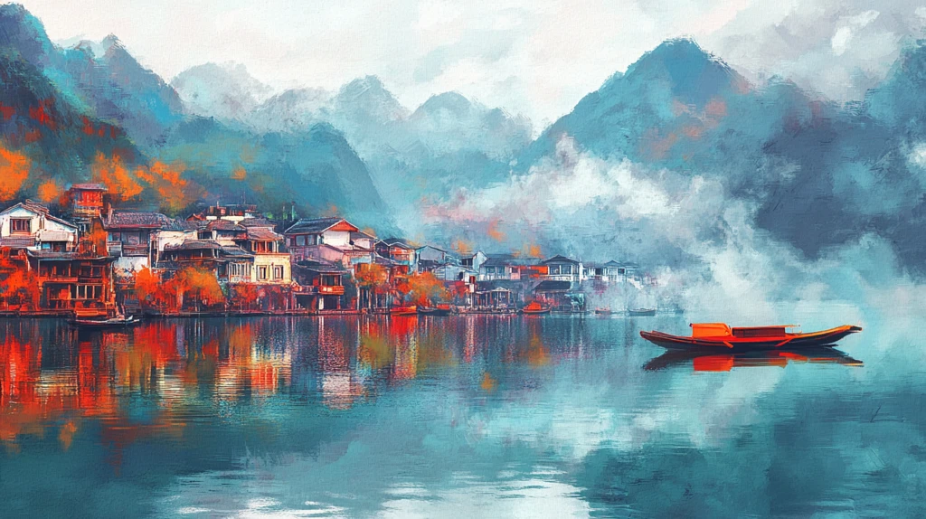 烟雨江南古风山水插画