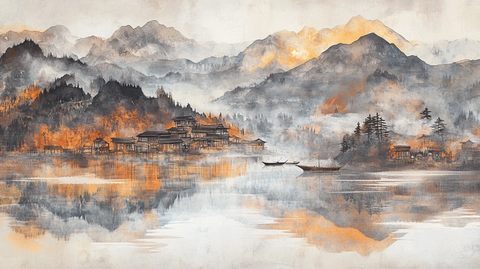新中式水墨湖山秋月