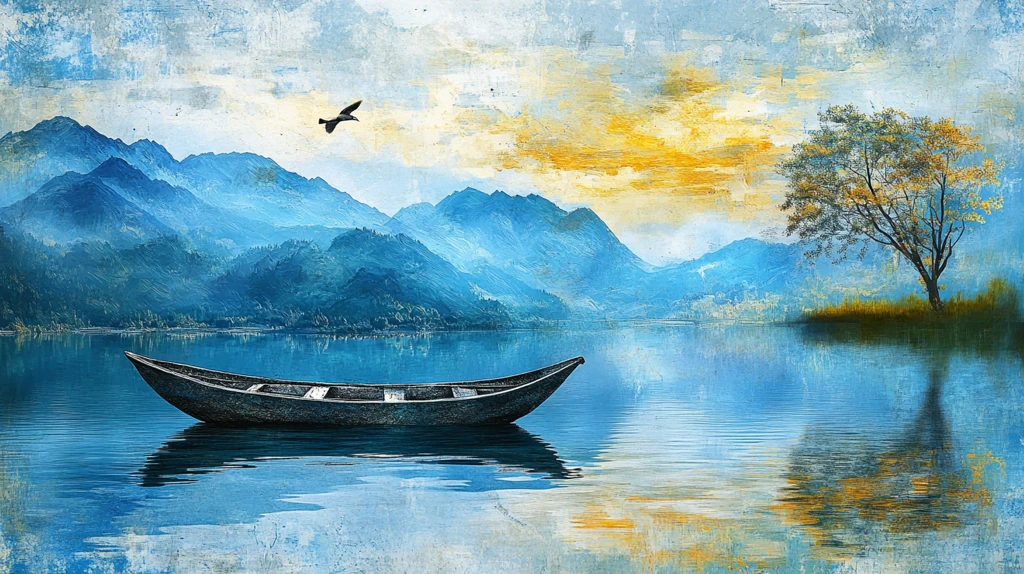 远山飞鸟船框画无框画