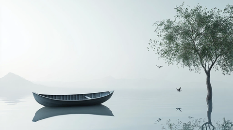 一叶孤舟意境画