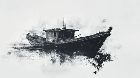 水墨渔船
