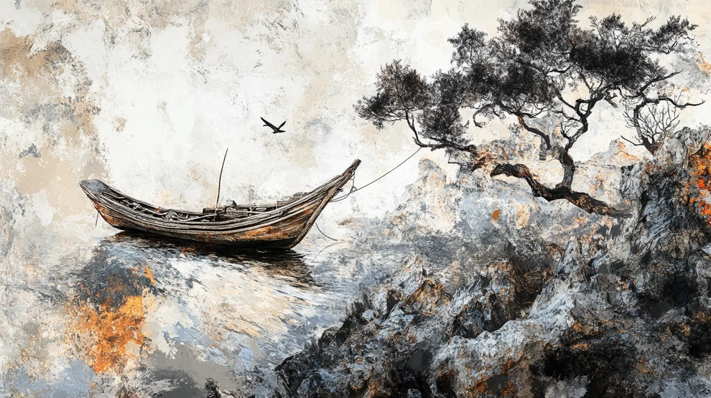 一叶孤舟意境画