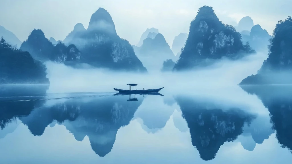 水墨山水倒影禅境