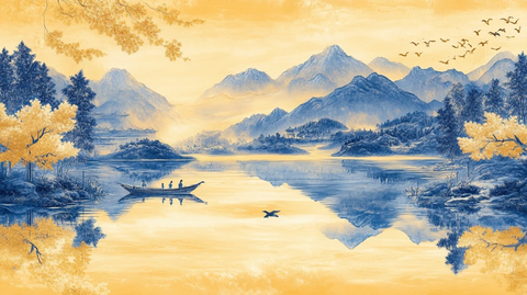 金色山水禅意装饰画