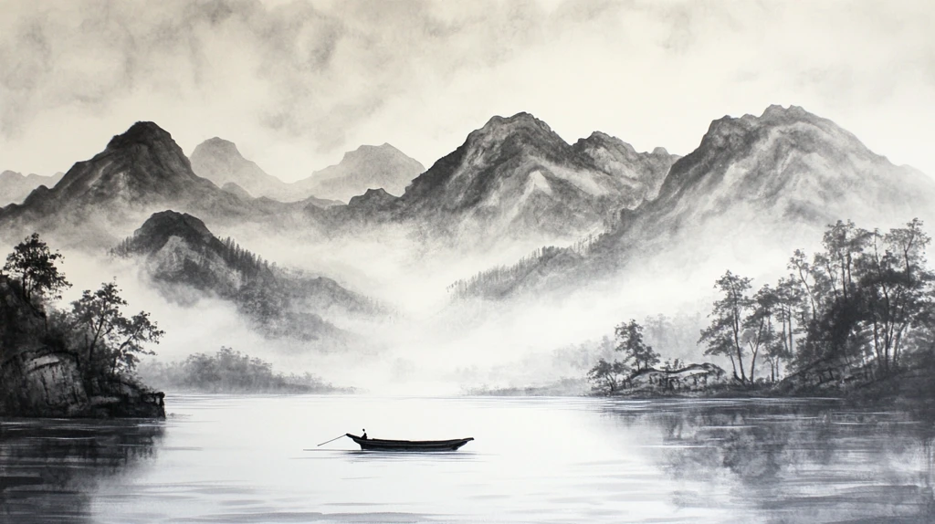 山水风光禅意水彩画