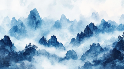 屏风墨韵禅意山峰云雾