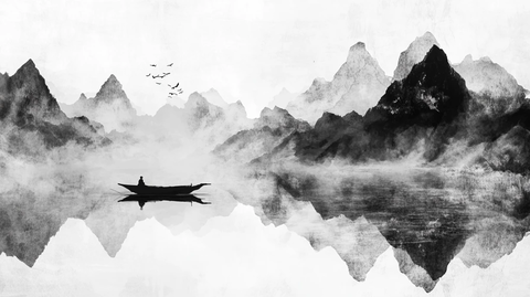 山水烟波渔舟图