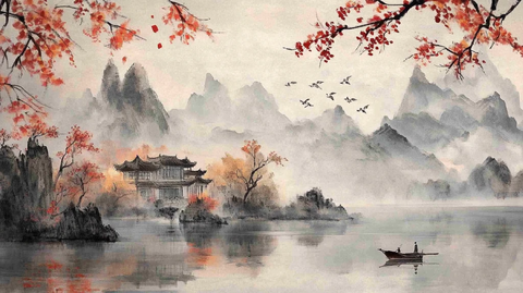 楼阁山水意境画