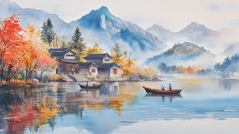 山水楼阁雅致意境风