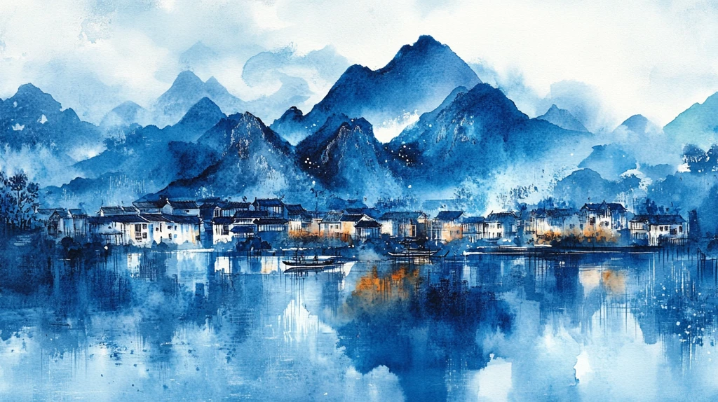 插画宏村水彩水墨山水