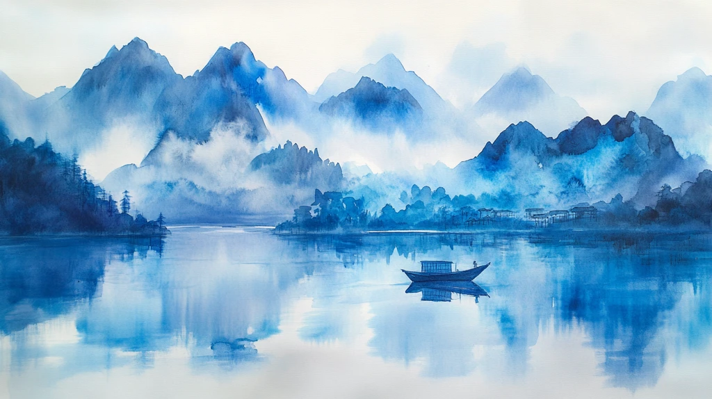 烟墨意境山水水彩画