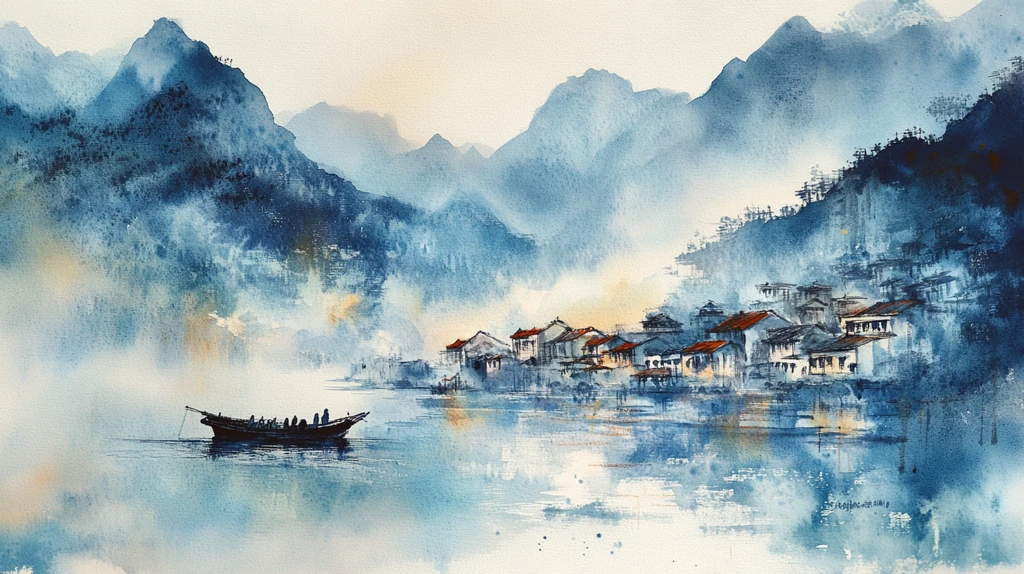 水墨江南意境山水画