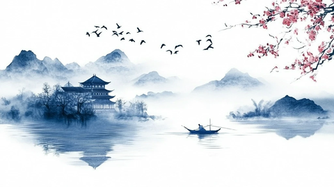 楼阁山水意境画