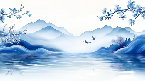 新中式山水仙鹤背景墙