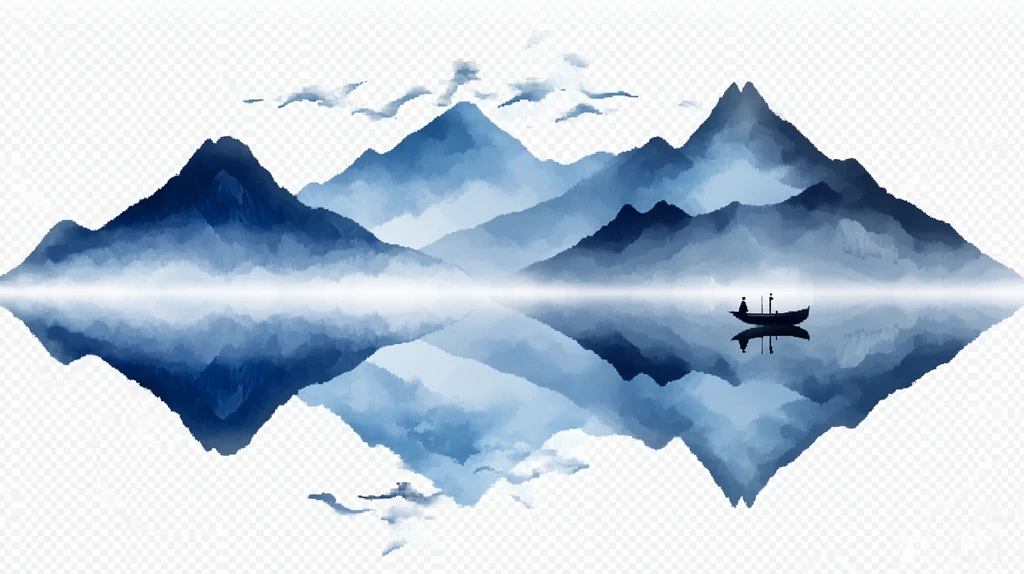 蓝色水墨韵味山水画