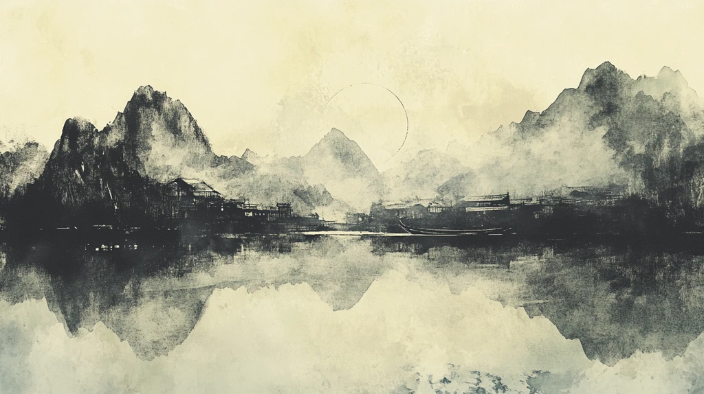 插画横店水彩水墨山水