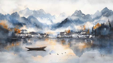 唯美意境彩墨山水