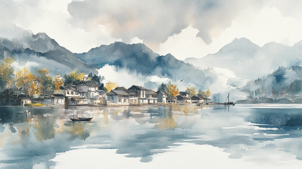 插画宏村水彩水墨山水