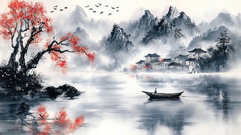 水墨数字画山水画壁纸