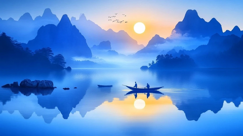 大幅高清山水日出