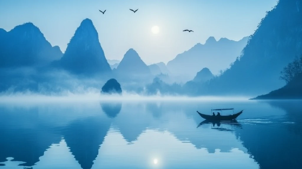 蓝色梦幻山水风情