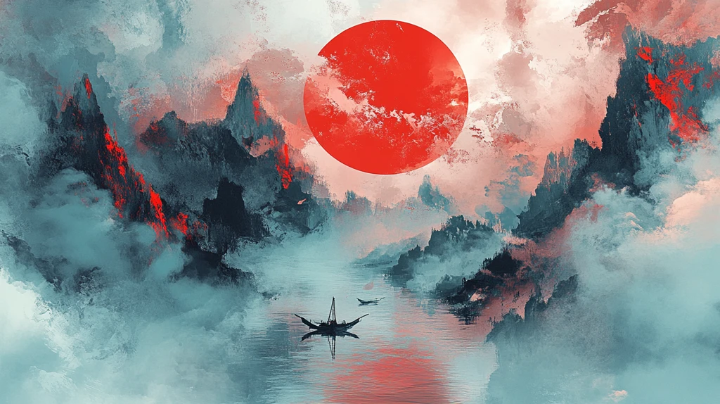 红日水墨山水