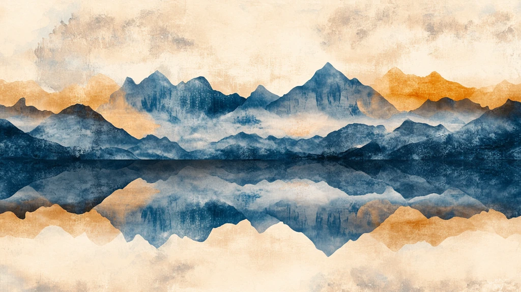 金色水墨群山背景墙