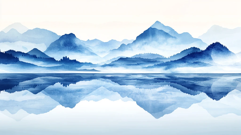 蓝色水墨韵味山水画