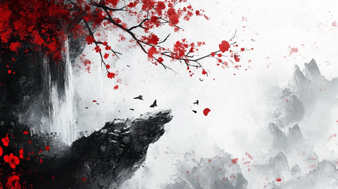 暖色调墨韵唯美红色