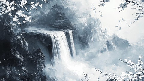 意境水墨山水瀑布