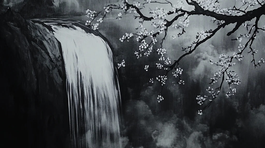 意境水墨山水瀑布