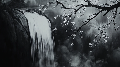 意境水墨山水瀑布