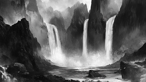 意境水墨山水瀑布