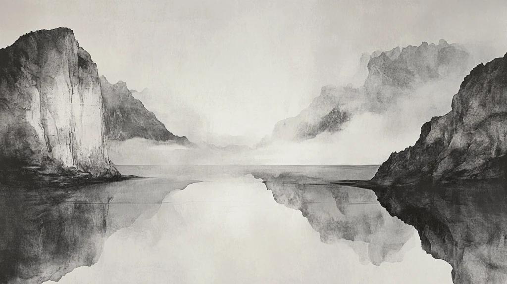 山水风光禅意水彩画