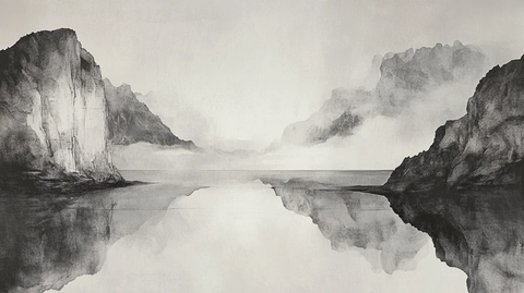 山水风光禅意水彩画