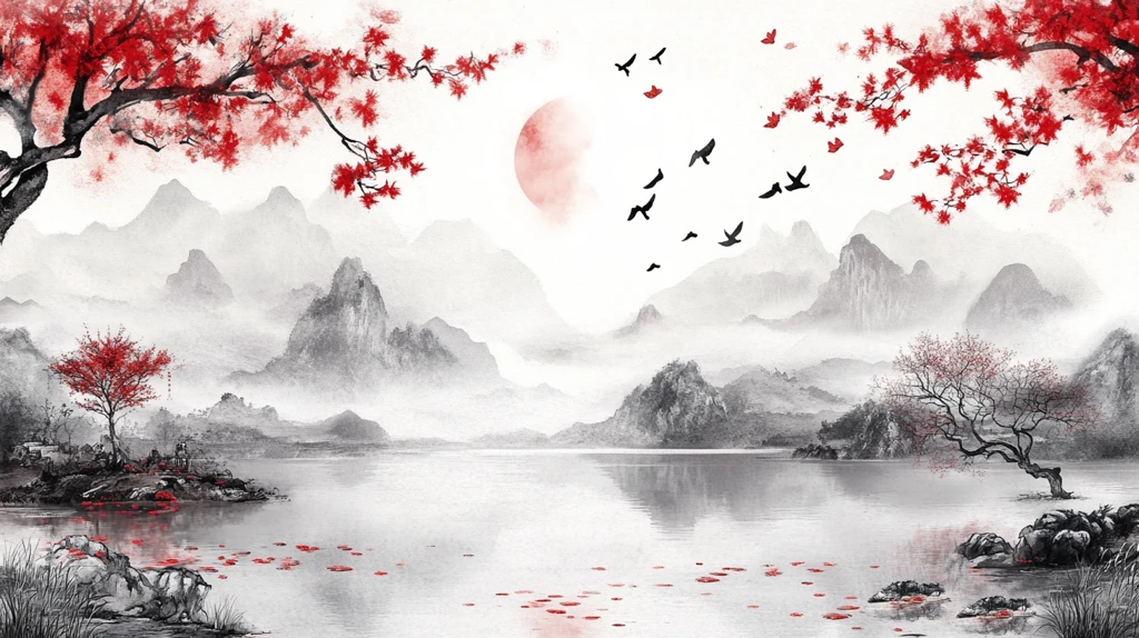 红叶古风山水画