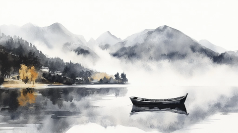 烟墨意境山水水彩画