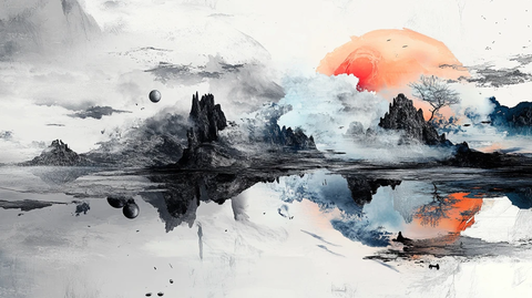 晕染墨迹禅境山峰