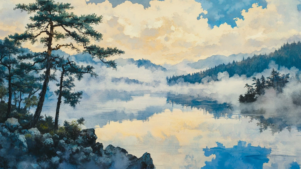 湖畔意境艺术画